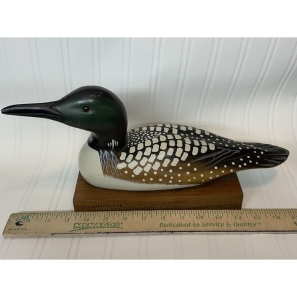 VTG Hand Painted Wooden Common Loon Duck Minnesota Event Signed 15"x7" USA Wood - Picture 5 of 11